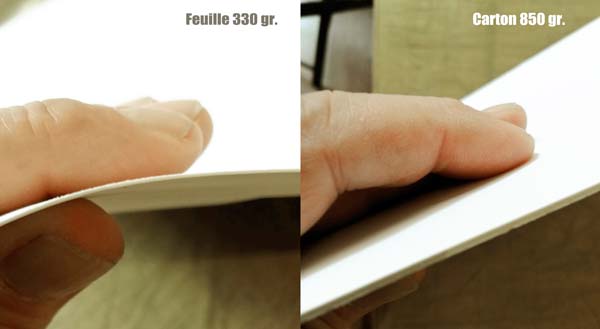 Carton850gr vs feuille330gr